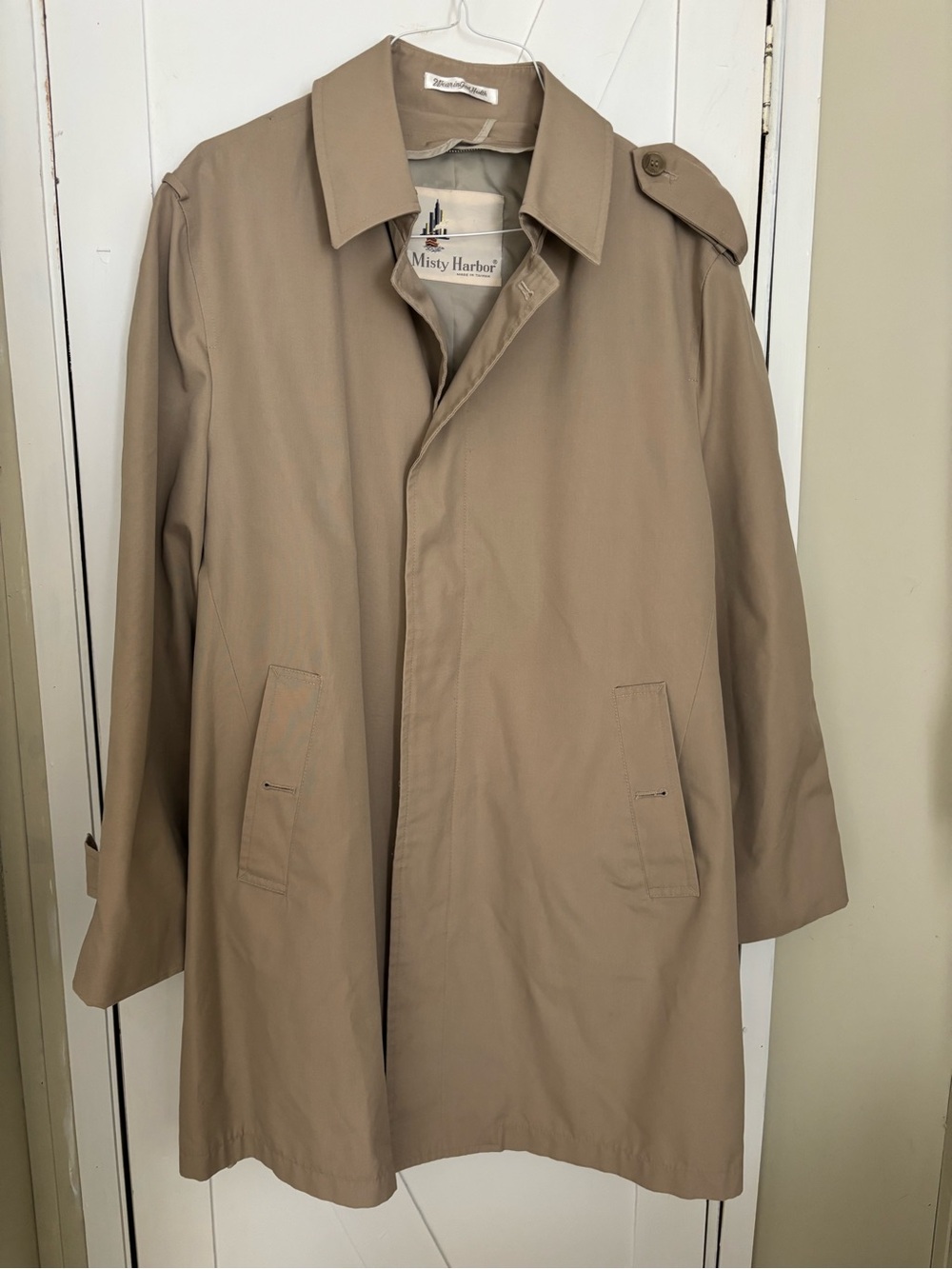 Misty Harbor Men’s 42 Long Tan Trench Rain Coat Removable Liner Vintage
